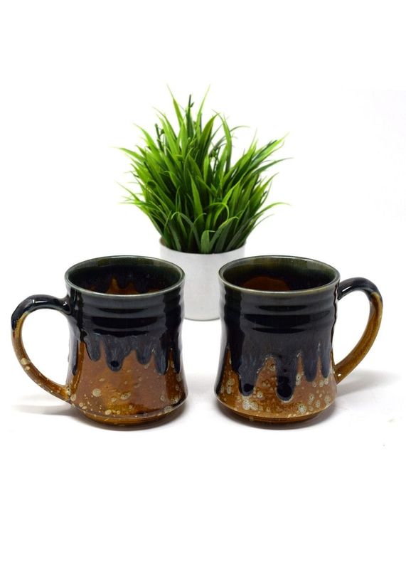 Earthy Brown Drip Mugs- Set of 2