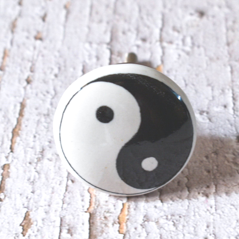 Hand Painted Ceramic Cabinet Drawer Pull/Use for Cupboard, Wardrobe Door/Kitchen Cabinet Pull- White Knobs, Black Knobs- Set of 10 (Ying yang)
