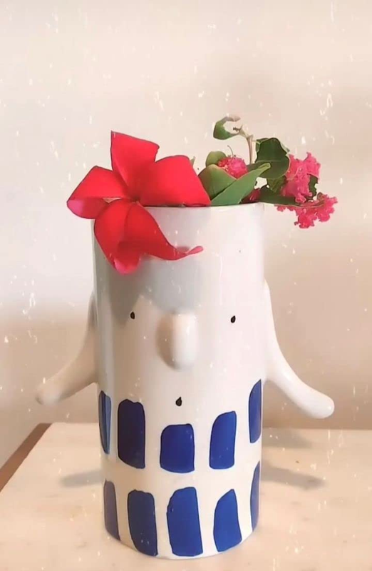 Craftribal Handmade Hand-Painted Ceramic Mini Funky Vase, 6 inches, Gloss Finish (Blue)